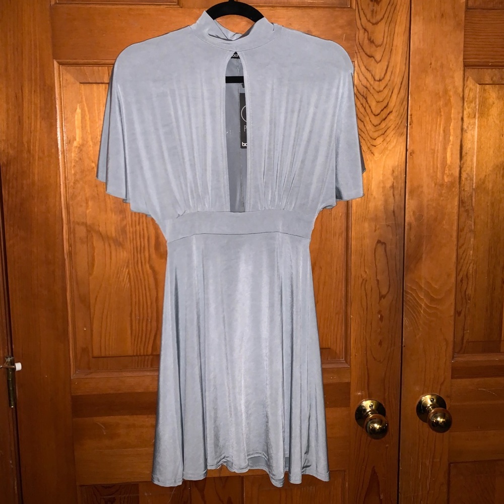 Gray/blue Boohoo dress.